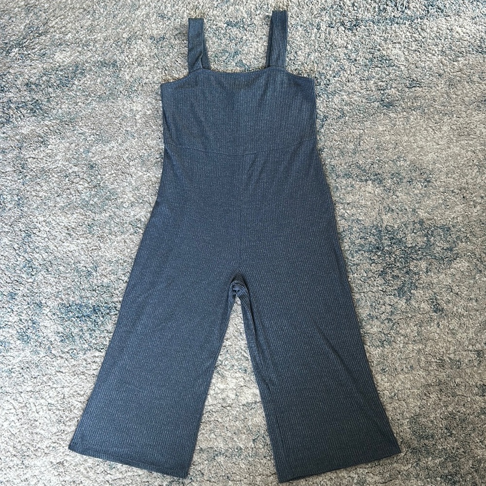 Wild Fable Ribbed Blue Cropped Wide Leg Jumpsuit Square Neck Retro XL